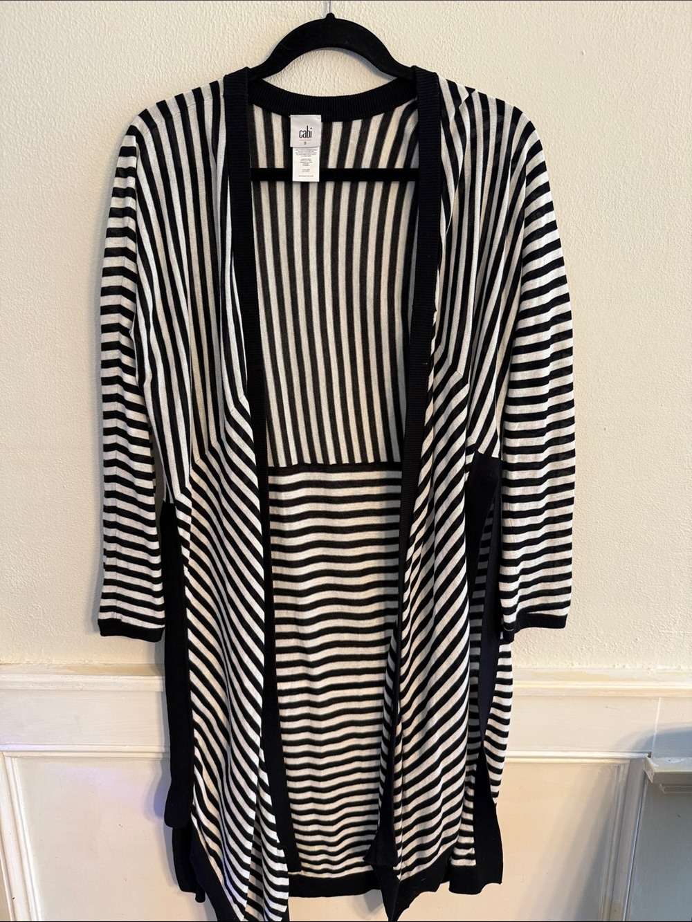 CAbi Black & White Striped Open-Front Cardigan
